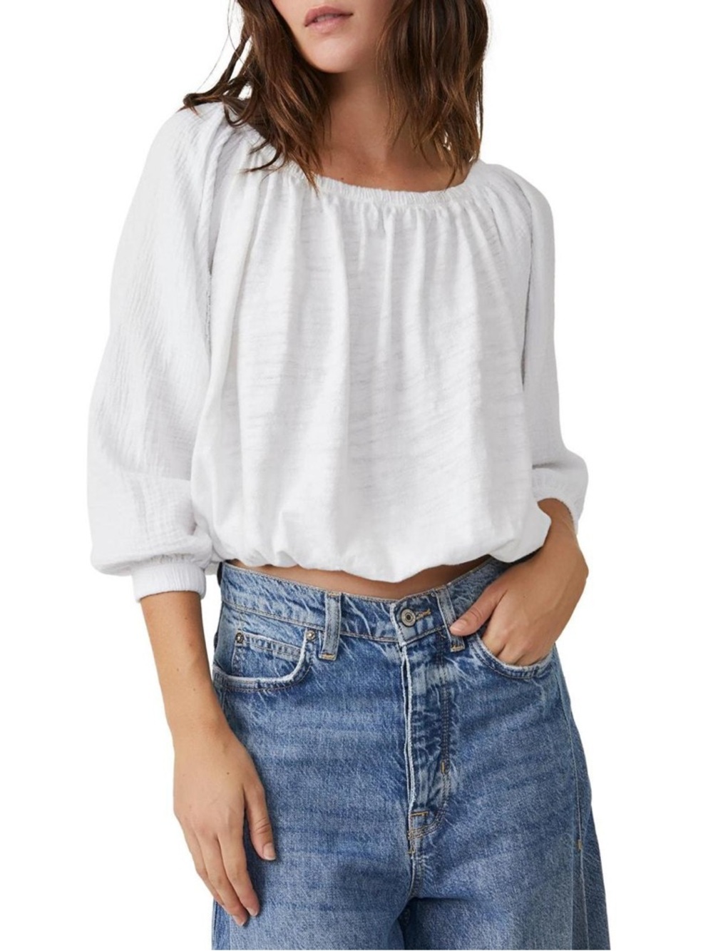 WE THE FREE PARFAIT BUBBLE CROP TOP WHITE WOMEN’S MEDIUM